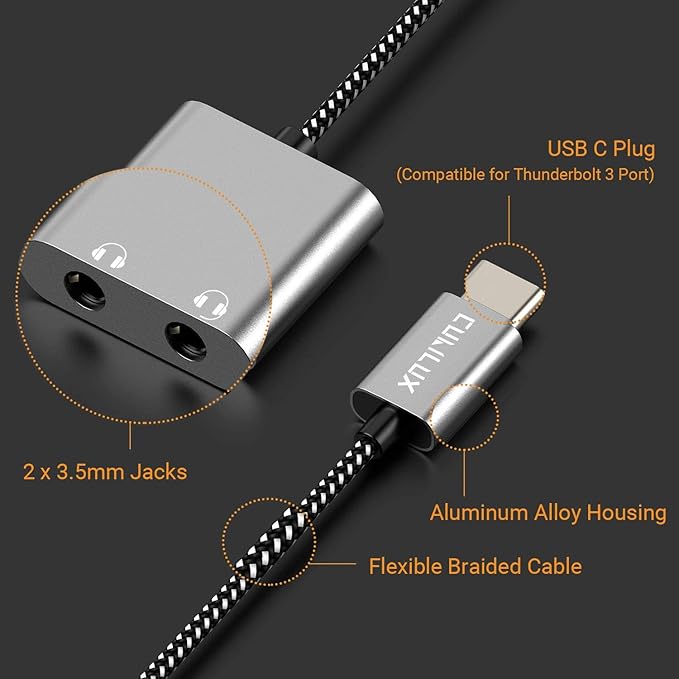 Cubilux USB C Dual Headphones Splitter, Type C to Double 3.5mm Audio Splitter - Image 8