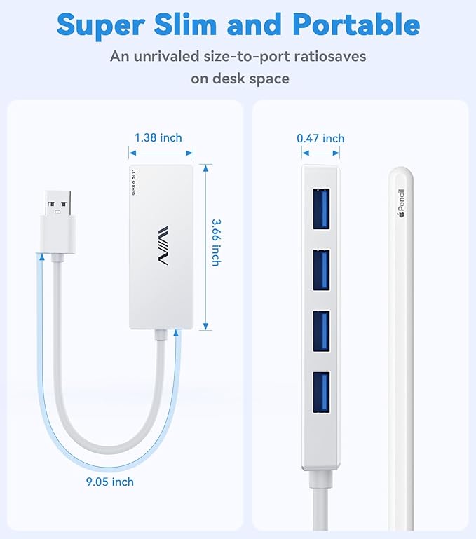 USB 3.0 Hub, 4 Port USB Splitter Extender Portable Adapter Multiport Data Hub - Image 4