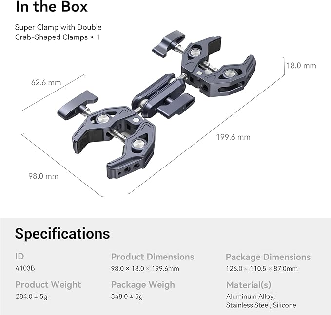 SMALLRIG Double Clamp Mount, Umbrella Clamp, Super Clamp Arm, - Image 6