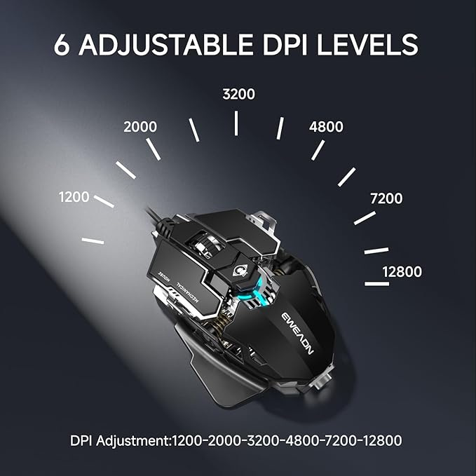 EWEADN G5 Wired Gaming Mouse, Ergonomic RGB Computer Mouse, 12800 Adjustable DPI - Image 4