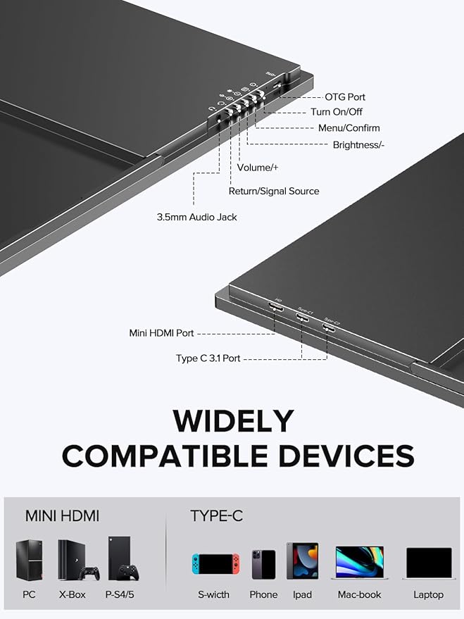 UPERFECT 24.5" Portable Monitor 240Hz Gaming Monitor 1200:1 Contrast FreeSync - Image 8