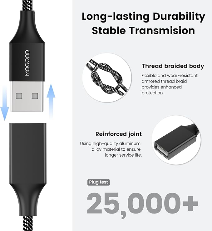 Durable USB A Male to 2 Female Extension Cord - Image 4