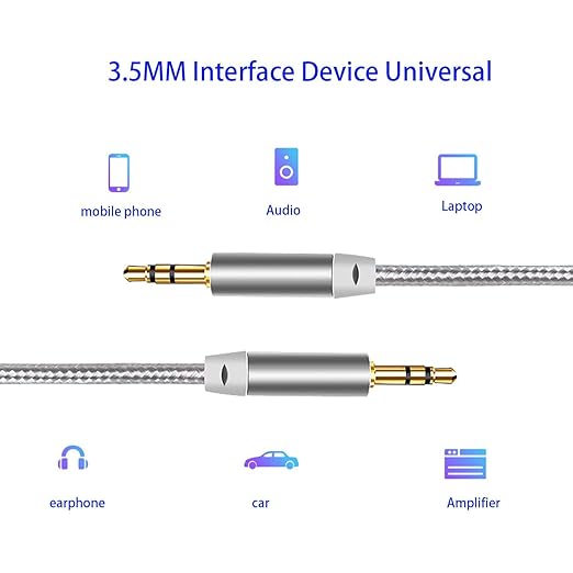 3.5mm Nylon Braided Stereo Audio Cable, 4.9ft/1.5m Male to Male Aux Cord Audio - Image 3