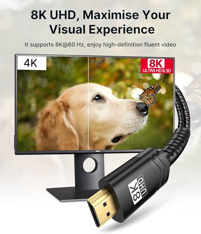 JSAUX 8K HDMI Cable 2 Pack 10ft, 48Gbps High Speed HDMI 2.1 Braided HDMI Cord - Image 2
