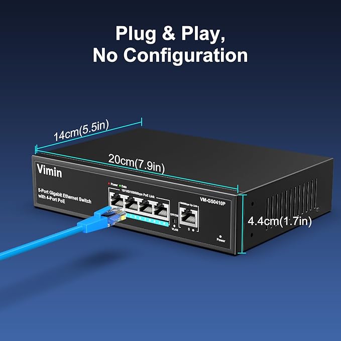4 Port Gigabit PoE Switch with 1 Uplink Gigabit Ports, VIMIN 5 Port Unmanaged - Image 6
