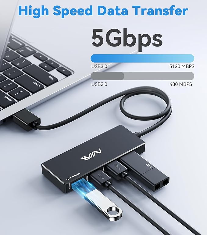 USB 3.0 Hub, 4 Port USB Splitter Extender Portable Adapter Multiport Data Hub - Image 3