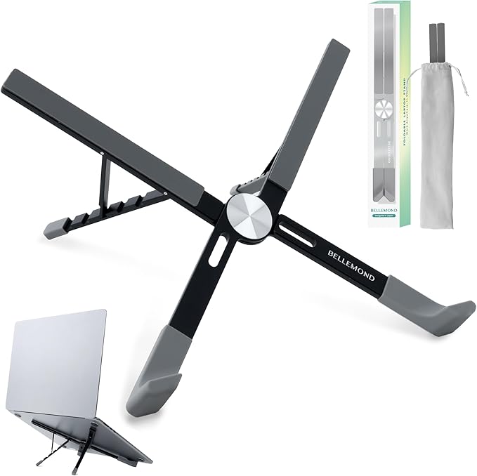 BELLEMOND | X-Shape Laptop Stand – Adjustable Aluminum Riser, 5 Height Levels by BELLEMONDMadeinJapan