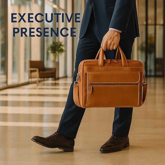 Luxorro Full Grain Leather Briefcase - Image 7