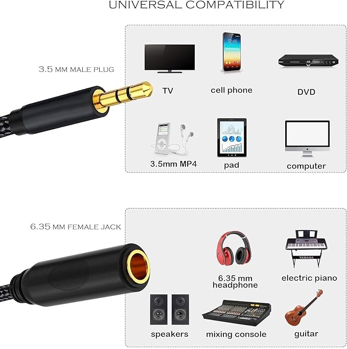1/4 to 3.5mm Adapter, TRS 6.35mm Female to 3.5mm Male Headphone Adapter - Image 2
