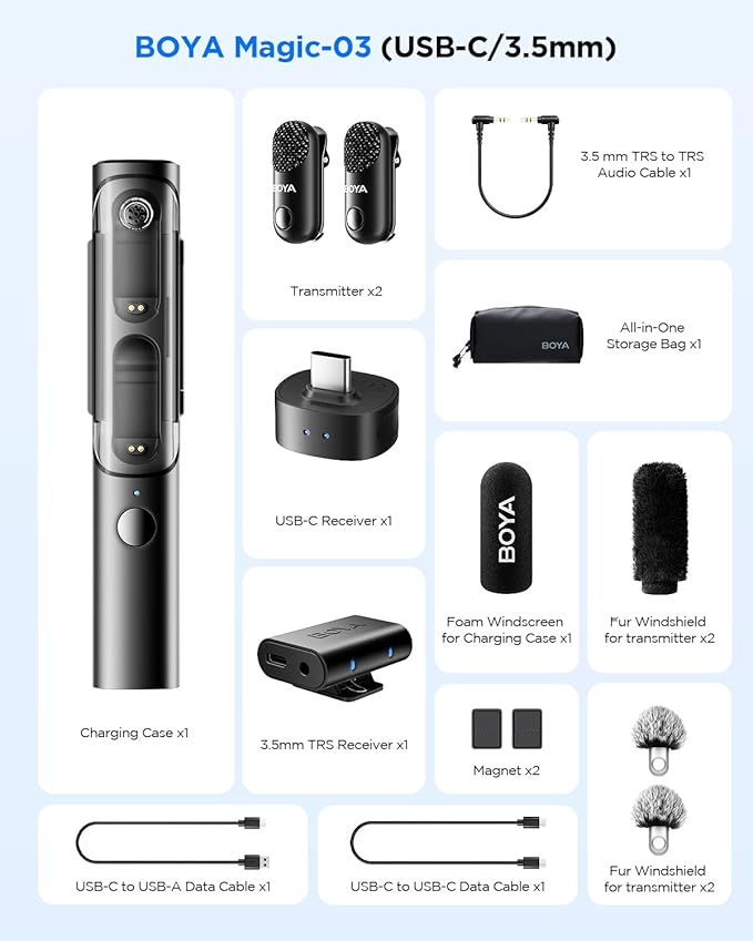 BOYA Magic-03 Wireless Lavalier Microphone, 30Hrs Battery, 328FT Los Range - Image 9