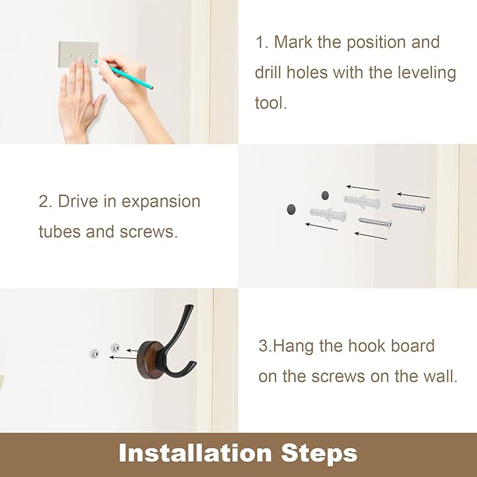 kuaima Coat Hooks Wall Mount, Round Walnut Wood Wall Hanger - Image 7