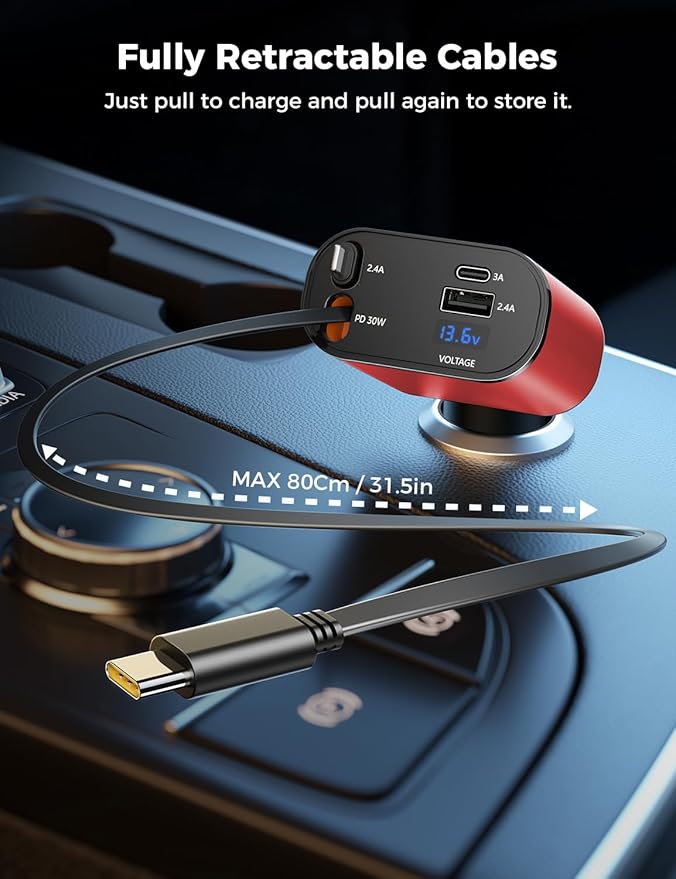 【Upgraded】 SUPERONE Retractable Car Charger 4 in 1, Fast Car Phone Charger - Image 3