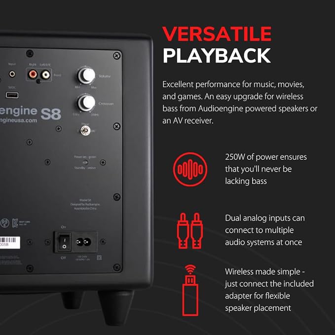 Audioengine S8 250W Wireless Subwoofer Kit - Image 4