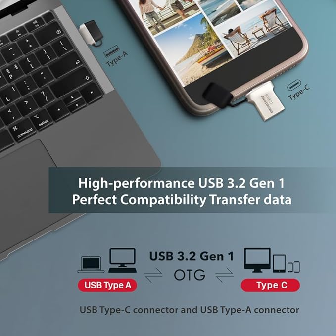 GIGASTONE 128GB Nano Luxus Dual Drive, Z50 USB 3.2 Gen 1, 2-in-1 USB-A & Type-C - Image 2