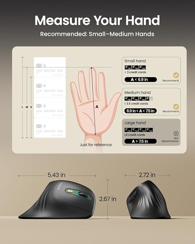 ProtoArc Ergonomic Vertical Mouse, EM11 NL Rechargeable Wireless Mouse Bluetooth - Image 6