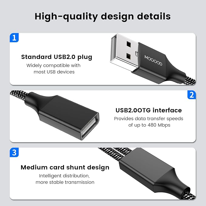 Durable USB A Male to 2 Female Extension Cord - Image 6