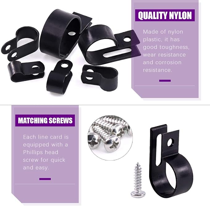 Swpeet 135 Pack 6 Sizes Black Nylon Plastic R-Type Cable Clips Clamp Assortment - Image 3