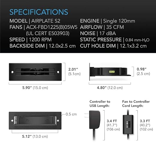 AC Infinity AIRPLATE S2, Quiet Cooling Blower Fan System 6" - Image 6