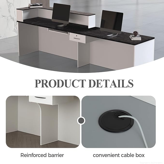 Reception Desk with Counter, Modern Front Desk Reception Counter with Keyboard - Image 4