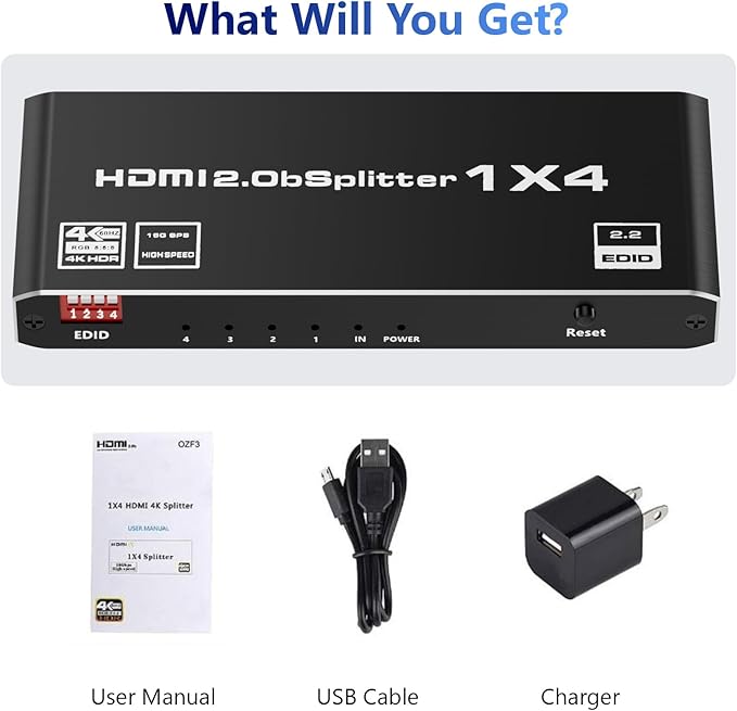 HDMI 2.0 Splitter 1 in 4 Out, LUKFOCAB 1x4 HDMI Splitter 4K@60Hz 8:8:8 HDR - Image 8