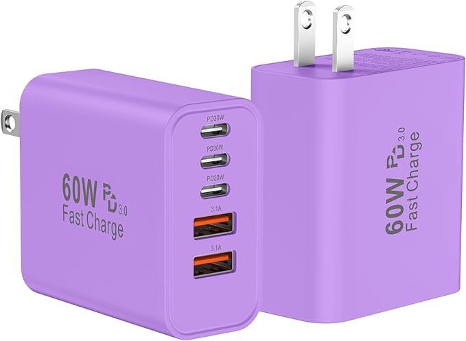 USB C Fast Wall Charger Block, 5-Port PD+QC Power Adapter Multiport Brick Type by Auorld