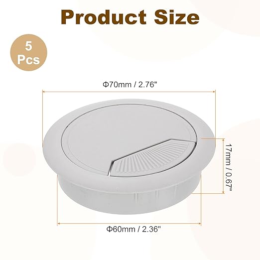 uxcell 5 Pcs 60mm Desk Grommet, Plastic Cable Hole Cover, Wire Cord Cable - Image 2