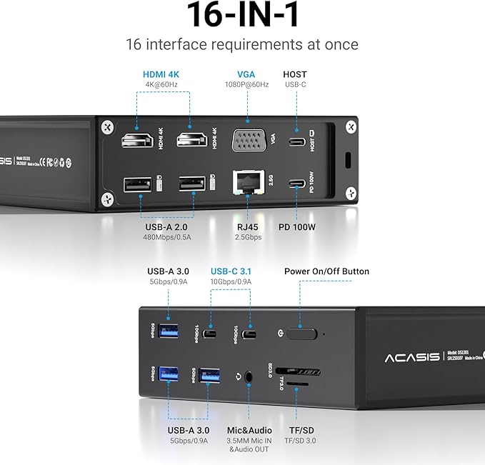 ACASIS USB C Docking Station Dual Monitor, 16-in-1 Laptpop Docking Station - Image 2