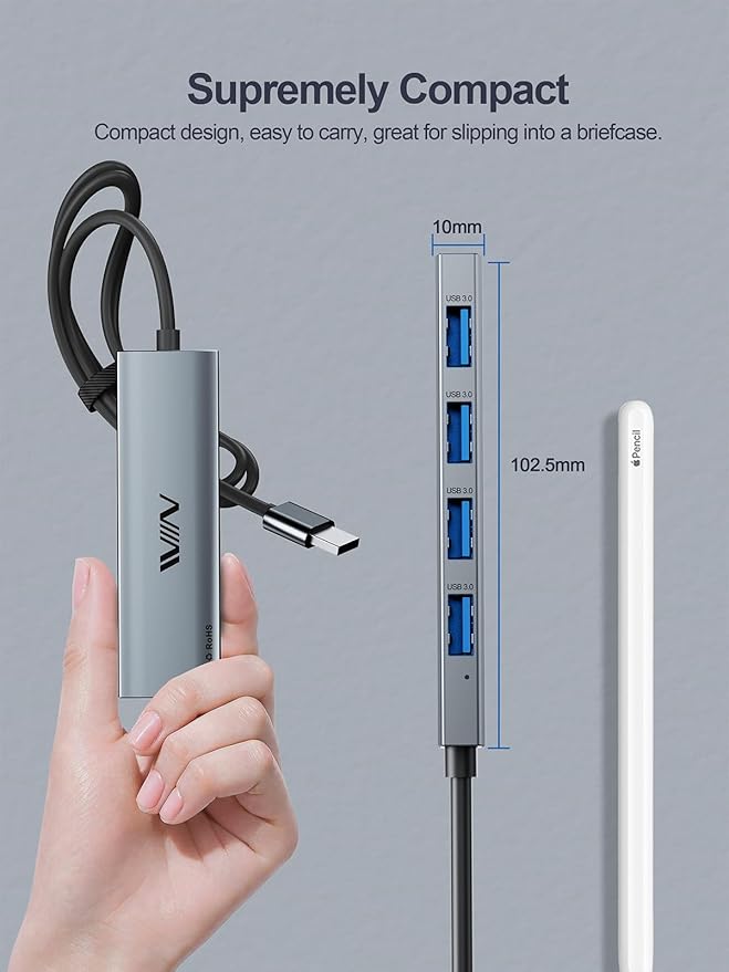 USB 3.0 Hub, 4 Port USB Splitter Extender Portable Adapter Multiport Data Hub - Image 4