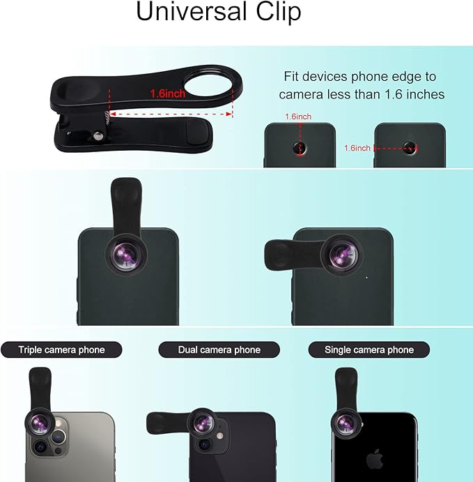 Cell Phone Camera Lens Kit, 11 in 1 Super Wide Angle+ Macro+ Fisheye Lens - Image 2