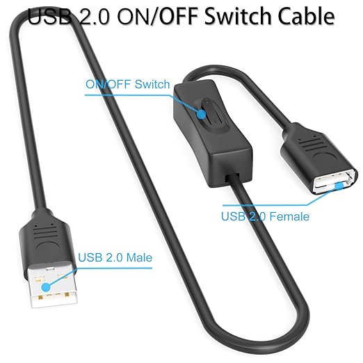 USB On/Off Switch Cable 3.3FT 2-Pack, 2A Charging 480Mbps Data, Type-A 2.0 - Image 2