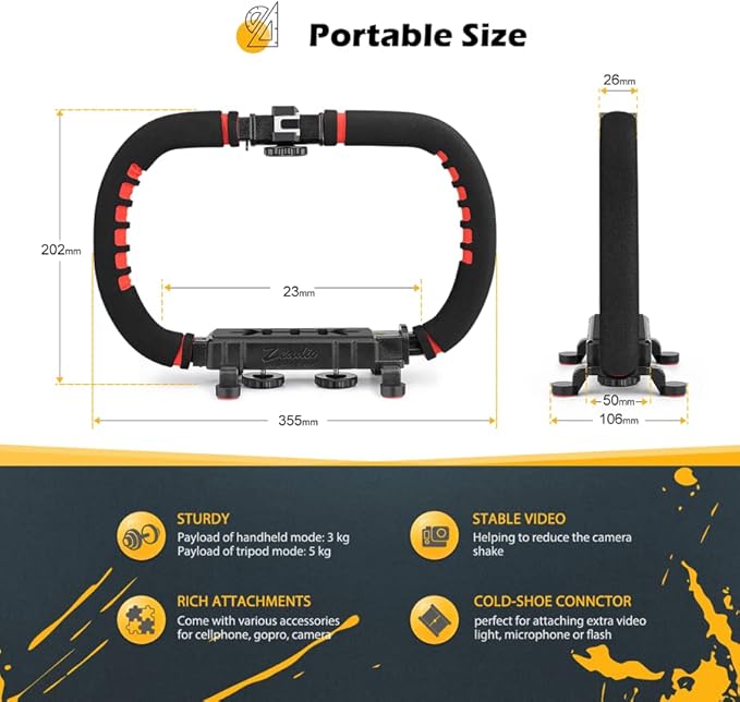 Zeadio Camera Smartphone Stabilizer, Handle Grip Handheld Video Rig, - Image 6