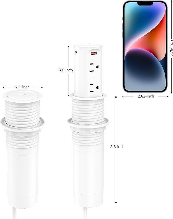 Pop up Outlet for Countertop, 2.5-inch Hole Desktop Power Grommet, Recessed - Image 7
