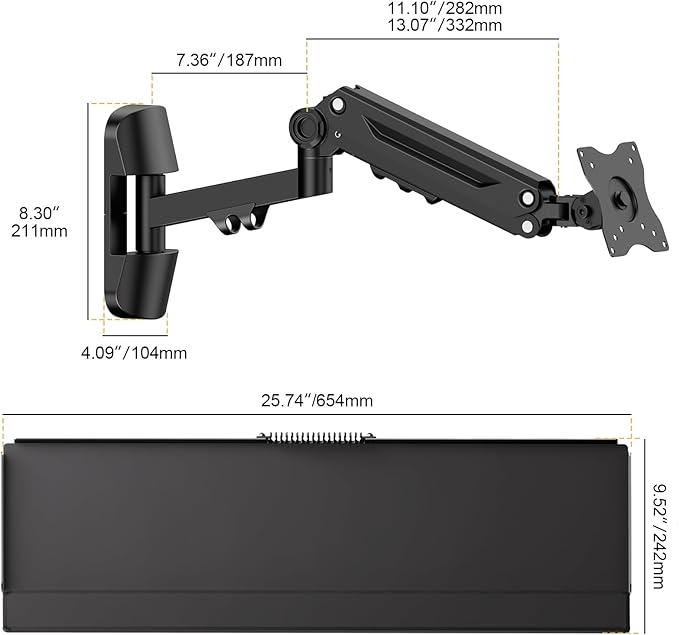 Wall Mount Keyboard Tray- Keyboard and Mouse Stand & Monitor Mount Arm - Image 5