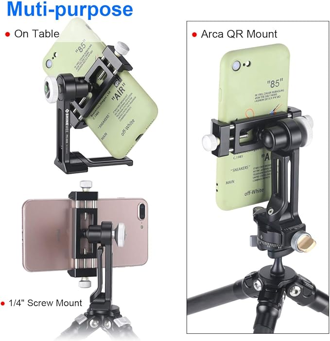 Metal Phone Tripod Mount Adapter, Arca Dovetail and 1/4" Screw Mount, - Image 4