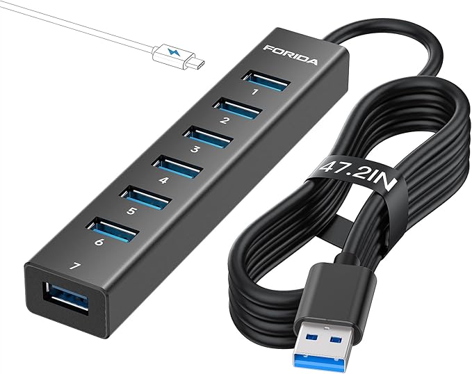 FORIDA Aluminum Alloy 8 Port USB Hub Long Cable USB Splitter by FORIDA-Besttecforusbhubdockingstation