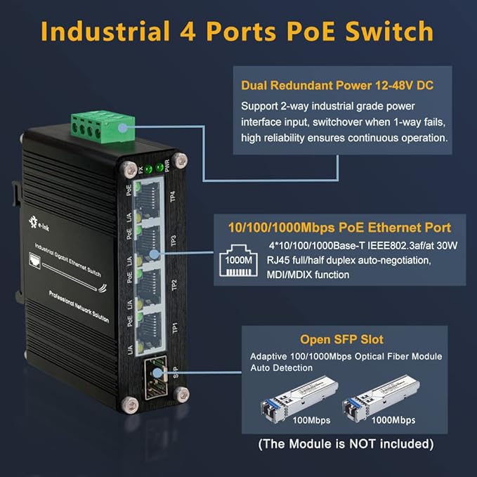 Industrial Gigabit 4 Ports PoE Ethernet Switch PoE+ Fiber Switch - Image 2
