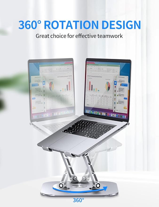 Adjustable Computer Stand with 360 Rotating Base, Ergonimic Foldable Laptop - Image 2