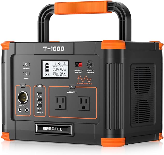 GRECELL 999Wh Solar Generator 1000W, Portable Power Station by GRECELLPOWERSTATION