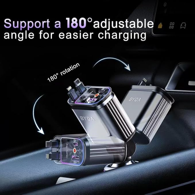Fast Car Charger 4 in 1 Retractable Car Charger 69W - Image 3