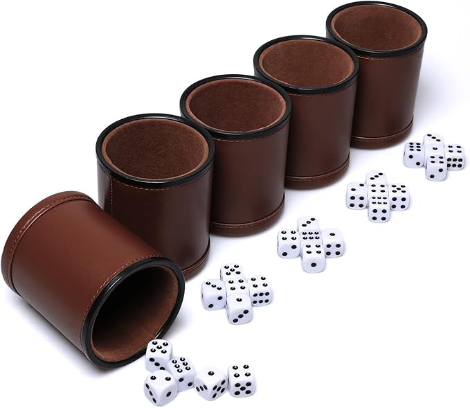 5 Pack PU Leather Dice Cups Felt Lining Quiet Shaker - Image 6