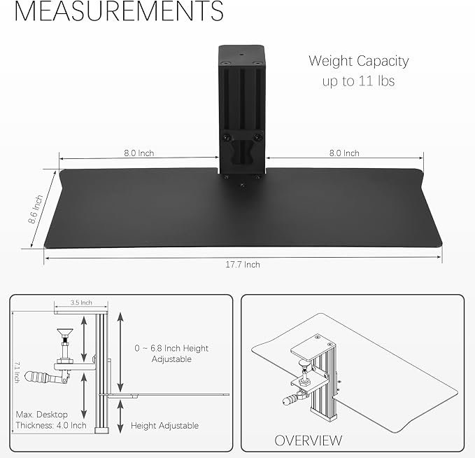 Quick Release Keyboard Desk Mount, Clamp-on Adjustable Tray, 18.5x8.7 Inch - Image 2