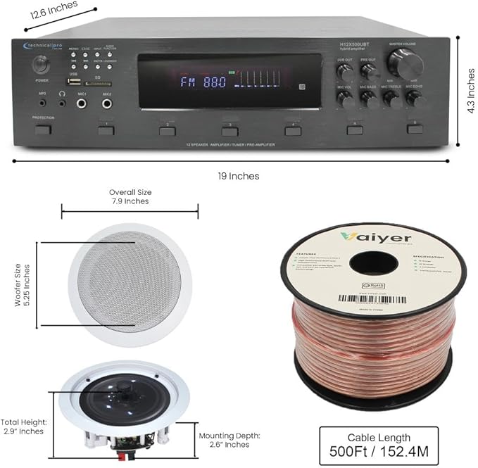 Vaiyer Home Audio System Kit, 6-Channel 6000 Watts Bluetooth Amplifier - Image 2