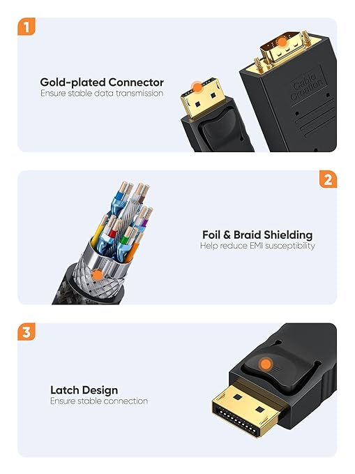 CableCreation Displayport to VGA Cable 6FT, Displayport to VGA Adapter Gold - Image 3