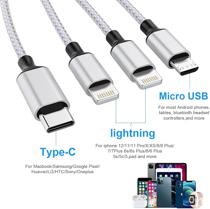 iPhone Charging Cable 1.8M/6Ft Multi 4 in 1 USB Universal Fast Charging Cord - Image 2