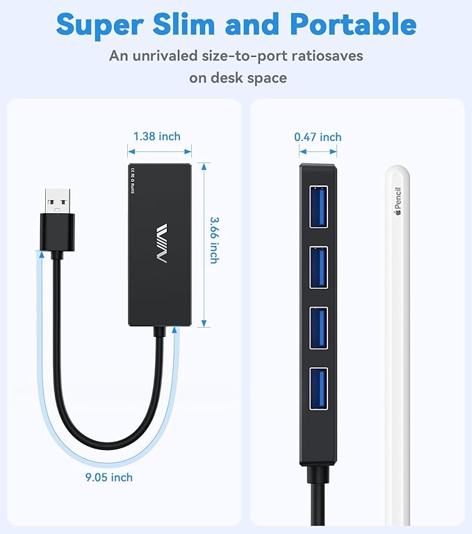 USB 3.0 Hub, 4 Port USB Splitter Extender Portable Adapter Multiport Data Hub - Image 4
