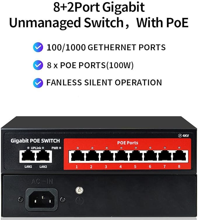 8 Port Gigabit PoE Switch with 2 Gigabit Uplink, 802.3af/at Compliant, 120W - Image 7