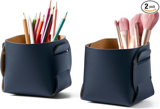 HOMIEAZICOZI 2-Pack Cork Leather Desk Accessories Storage by HOMIEAZICOZI