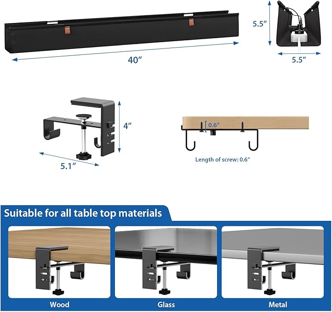 Zilink No Dril Under Desk Cable Management Tray 40" Cord Organizer - Image 4
