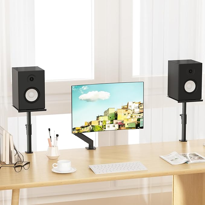 suptek Clamp-on Speaker Stand Desk Mount Set, Height Adjustment, 9.6 x 8.8 inch - Image 2