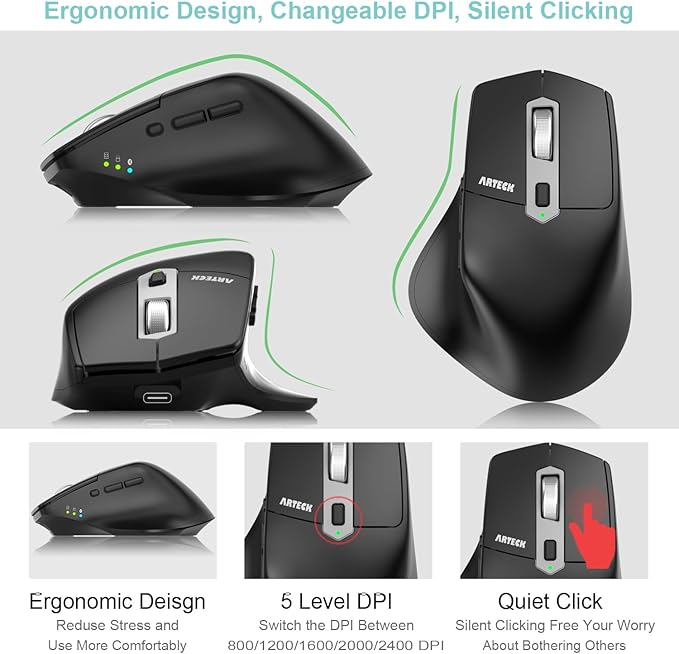 Arteck Multi-Device Wireless Bluetooth Mouse - Image 3